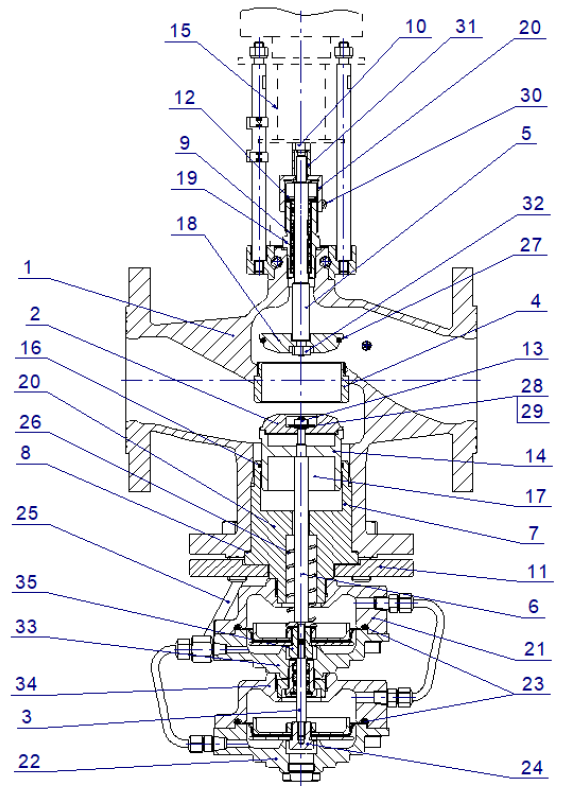 Устройство комбинированного клапана TRV-C DN 65 и 80 в разрезе