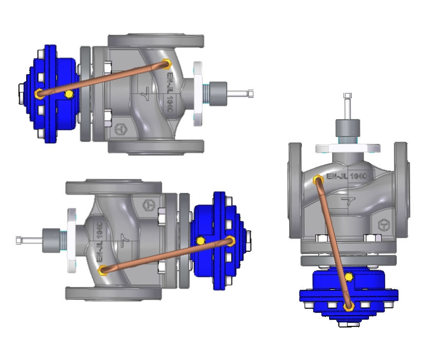 Монтажные положения клапана TRV-C без электропривода